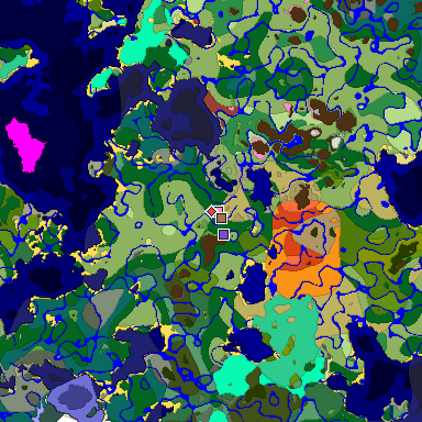 Predicted biome map of Java 26.3 seed -8248321621149555708 around estimated spawn