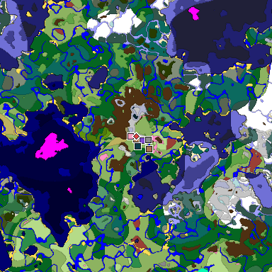 Predicted biome map of Java 26.3 seed -1915692470507250216 around estimated spawn