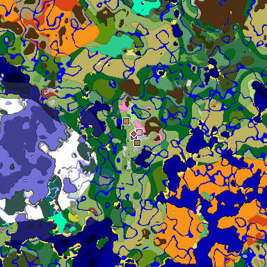 Predicted biome map of Java 26.3 seed -2961235936196238492 around estimated spawn