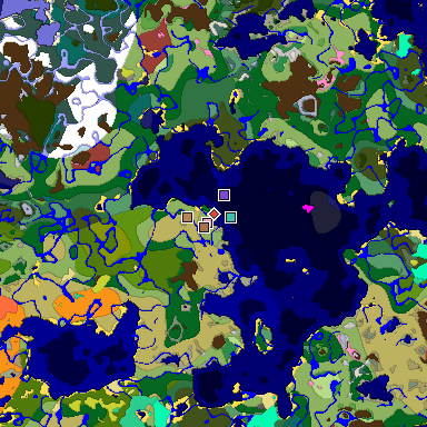 Predicted biome map of Java 26.3 seed -8591781136362522579 around estimated spawn