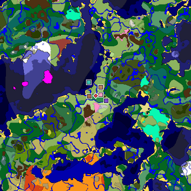 Predicted biome map of Java 26.3 seed 5406859239932498628 around estimated spawn