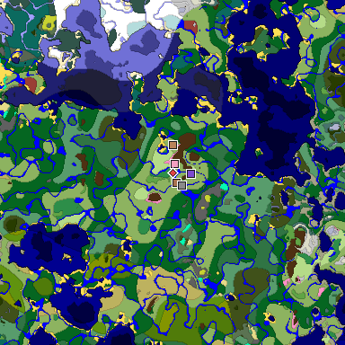 Predicted biome map of Java 26.3 seed -5099738867036348150 around estimated spawn