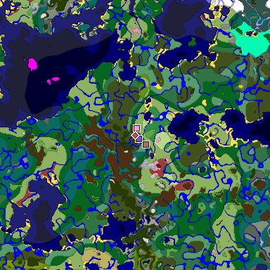 Predicted biome map of Java 26.3 seed 2628070204406097796 around estimated spawn