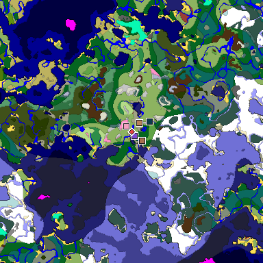 Predicted biome map of Java 26.3 seed 3675129961582926473 around estimated spawn