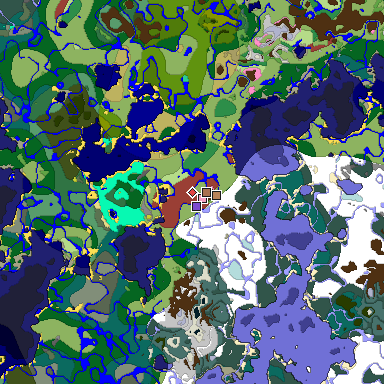 Predicted biome map of Java 26.3 seed 2361640547077367487 around estimated spawn