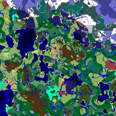 Predicted biome map of Java 26.3 seed 5026749292640733855 around estimated spawn
