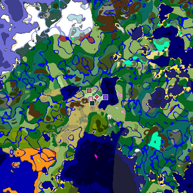 Predicted biome map of Java 26.3 seed 640956342651835318 around estimated spawn