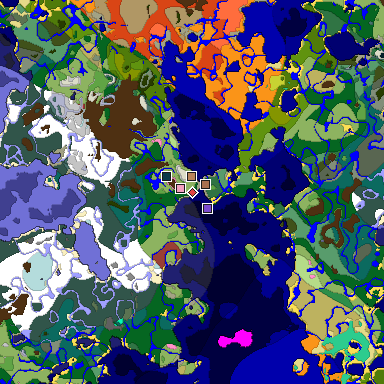 Predicted biome map of Java 26.3 seed -2962690681881555086 around estimated spawn