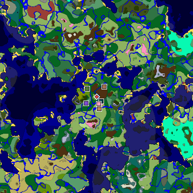 Predicted biome map of Java 26.3 seed 6484396979661287595 around estimated spawn