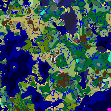 Predicted biome map of Java 26.3 seed 333073889896131377 around estimated spawn