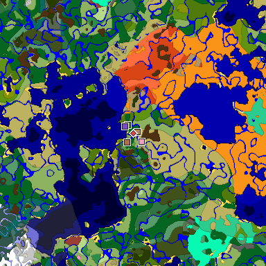 Predicted biome map of Java 26.3 seed -7946921929032851770 around estimated spawn