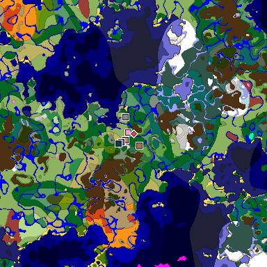 Predicted biome map of Java 26.3 seed -8697139834264712076 around estimated spawn