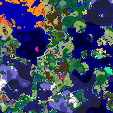Predicted biome map of Java 26.3 seed 1986355756953174332 around estimated spawn