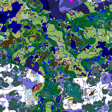 Predicted biome map of Java 26.3 seed 7010904546221158066 around estimated spawn