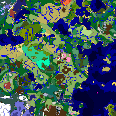Predicted biome map of Java 26.3 seed -2858823906361357369 around estimated spawn
