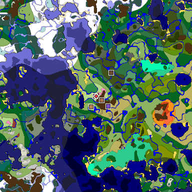 Predicted biome map of Java 26.3 seed 1305677364065930113 around estimated spawn