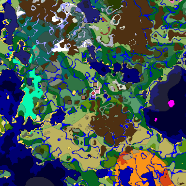 Predicted biome map of Java 26.3 seed -7299613482676100148 around estimated spawn