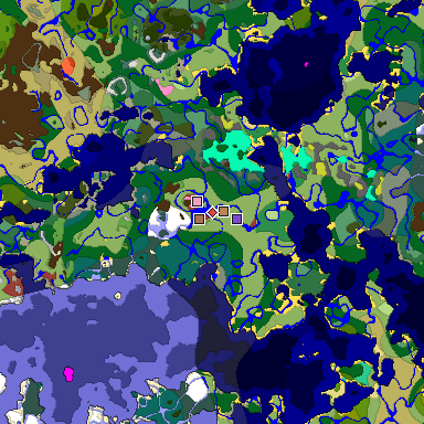 Predicted biome map of Java 26.3 seed -4550685297433645048 around estimated spawn