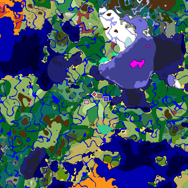 Predicted biome map of Java 26.3 seed 5678294555303683967 around estimated spawn