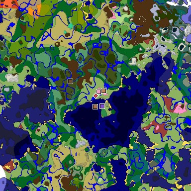 Predicted biome map of Java 26.3 seed 712271463615236434 around estimated spawn