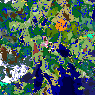 Predicted biome map of Java 26.3 seed -4998420775087592095 around estimated spawn