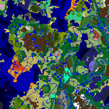 Predicted biome map of Java 26.3 seed 9220254282159634499 around estimated spawn