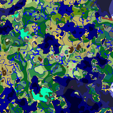 Predicted biome map of Java 26.3 seed -2553156619379739065 around estimated spawn