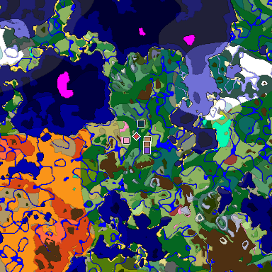 Predicted biome map of Java 26.3 seed -7116140238245284784 around estimated spawn