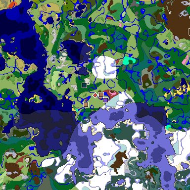 Predicted biome map of Java 26.3 seed 9203754675680551955 around estimated spawn