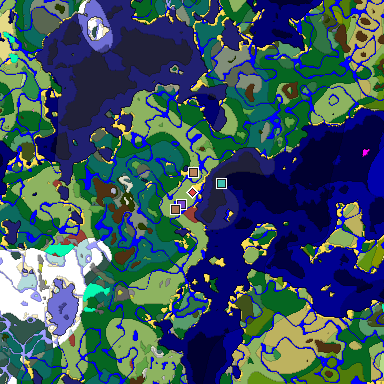 Predicted biome map of Java 26.3 seed -3787160138489175378 around estimated spawn