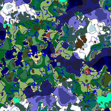 Predicted biome map of Java 26.3 seed 9094189170745288723 around estimated spawn