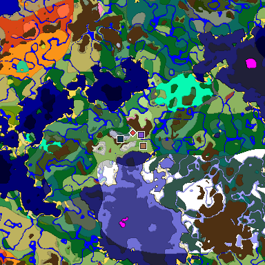 Predicted biome map of Java 26.3 seed 6668154007191374614 around estimated spawn