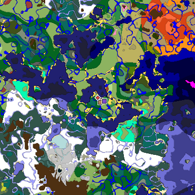 Predicted biome map of Java 26.3 seed 4303040828692761895 around estimated spawn