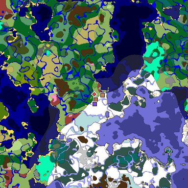 Predicted biome map of Java 26.3 seed 3057148716601948701 around estimated spawn