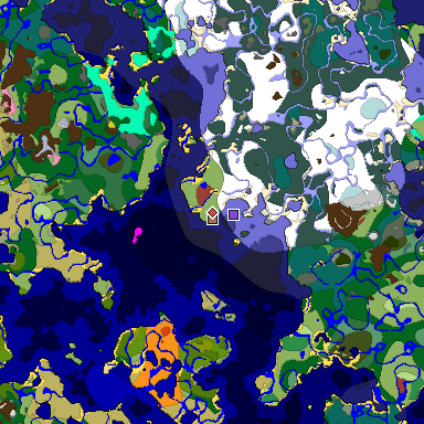 Predicted biome map of Java 26.3 seed 5867041207333184925 around estimated spawn