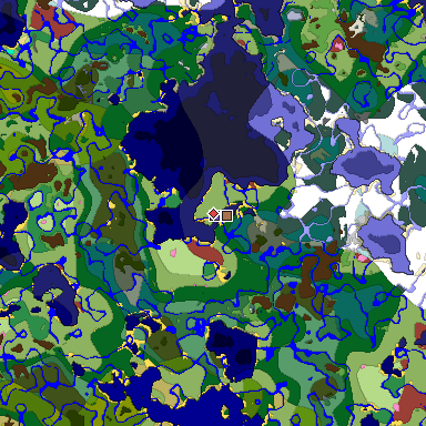 Predicted biome map of Java 26.3 seed 3349662446630763186 around estimated spawn