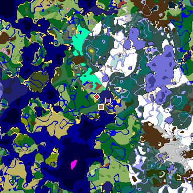Predicted biome map of Java 26.3 seed 6867066698795685965 around estimated spawn