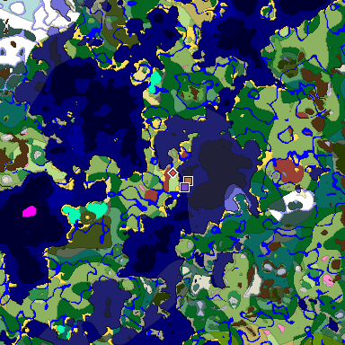 Predicted biome map of Java 26.3 seed 7930427556777458790 around estimated spawn