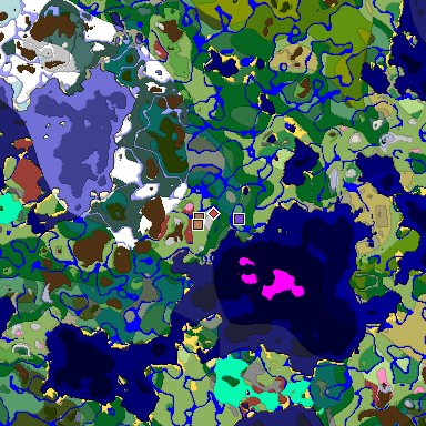 Predicted biome map of Java 26.3 seed -2454061252046335940 around estimated spawn