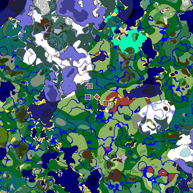 Predicted biome map of Java 26.3 seed -3860445494554026060 around estimated spawn