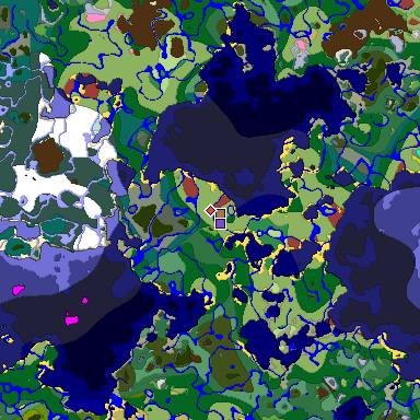 Predicted biome map of Java 26.3 seed -7125053242007678058 around estimated spawn