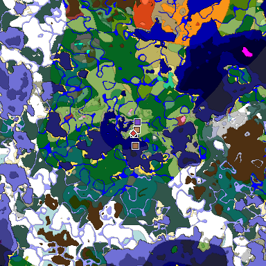 Predicted biome map of Java 26.3 seed -9195116080246730070 around estimated spawn