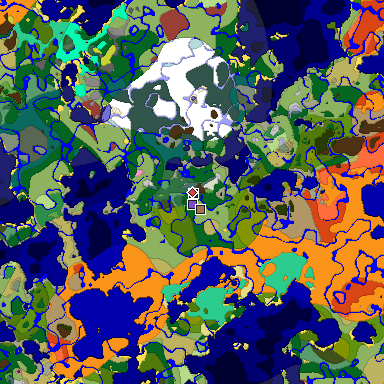 Predicted biome map of Java 26.3 seed -3401729180467688050 around estimated spawn