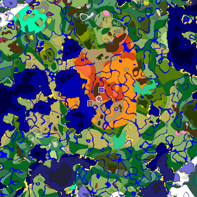 Predicted biome map of Java 26.3 seed -8741800955304697088 around estimated spawn