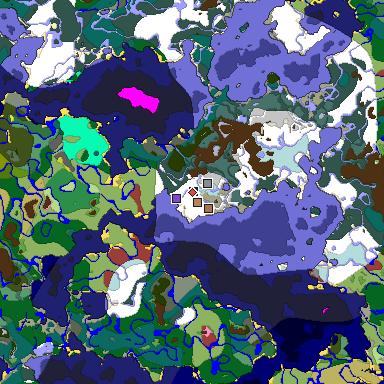 Predicted biome map of Java 26.3 seed -2450062070930473361 around estimated spawn