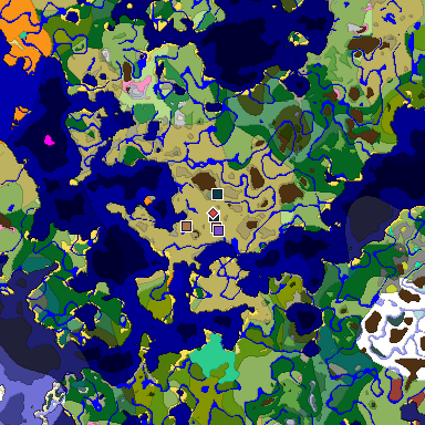 Predicted biome map of Java 26.3 seed -3297262384450770092 around estimated spawn