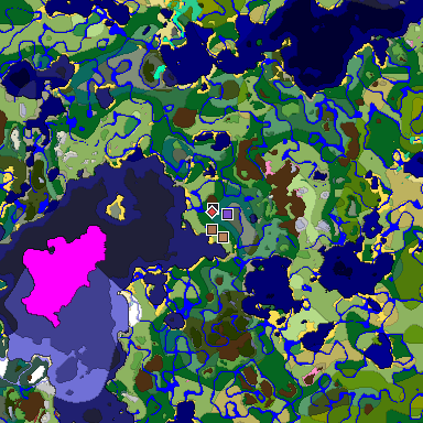 Predicted biome map of Java 26.3 seed -1270793421643715727 around estimated spawn