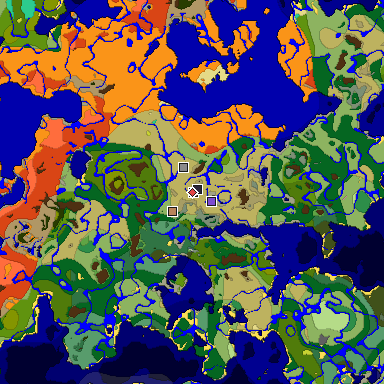 Predicted biome map of Java 26.3 seed 592431444827703197 around estimated spawn