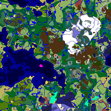Predicted biome map of Java 26.3 seed 8001374777713161087 around estimated spawn