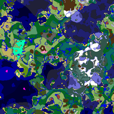 Predicted biome map of Java 26.3 seed -3379836510015627763 around estimated spawn